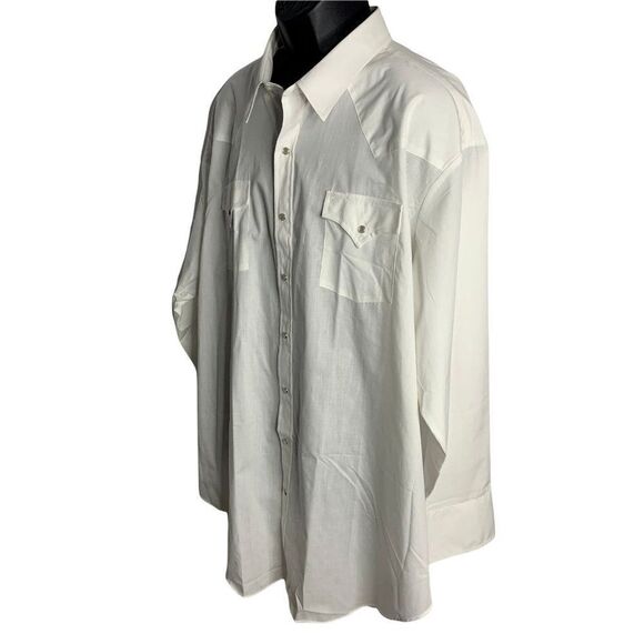 Sheplers Pearl Snap Western Shirt 20 35 Tall White Long Sleeve Pockets One Point - Picture 3 of 6